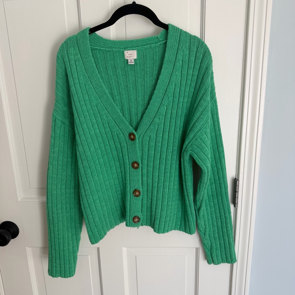 a new day Green Ribbed Button-Up Cardigan